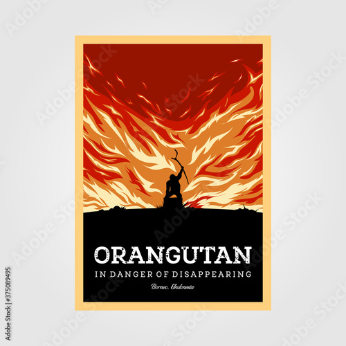 orangutans in danger of disappearing vintage poster illustration design