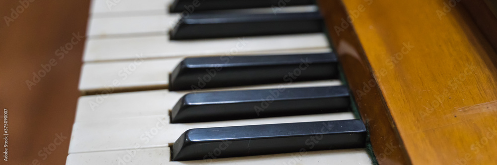 old piano keys, close up old piano keys, close up