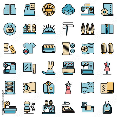 Textile production icons set. Outline set of textile production vector icons thin line color flat on white
