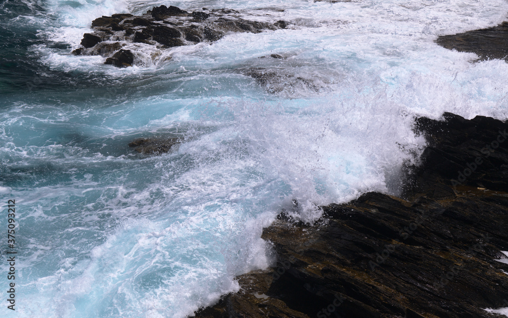 North coast of Gran Canaria, lava fields of Banaderos area, grey textured lava from eruption of Montana de Arucas