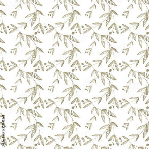 Cozy kawaii autumn leaves and branches square seamless thanksgiving pattern on white background. Flat textured digital art. Print for fabric, wrapping paper, banner, clothing, postcards, wallpaper