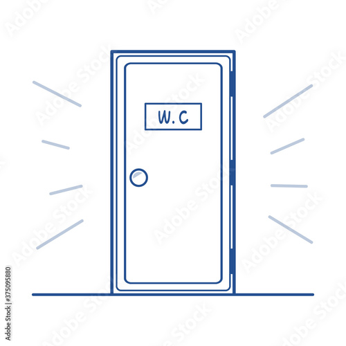 トイレのドアのイラスト（線画・ブルー・1c）