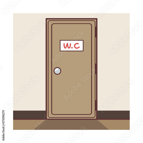 家庭のトイレのドアのデフォルメイラスト