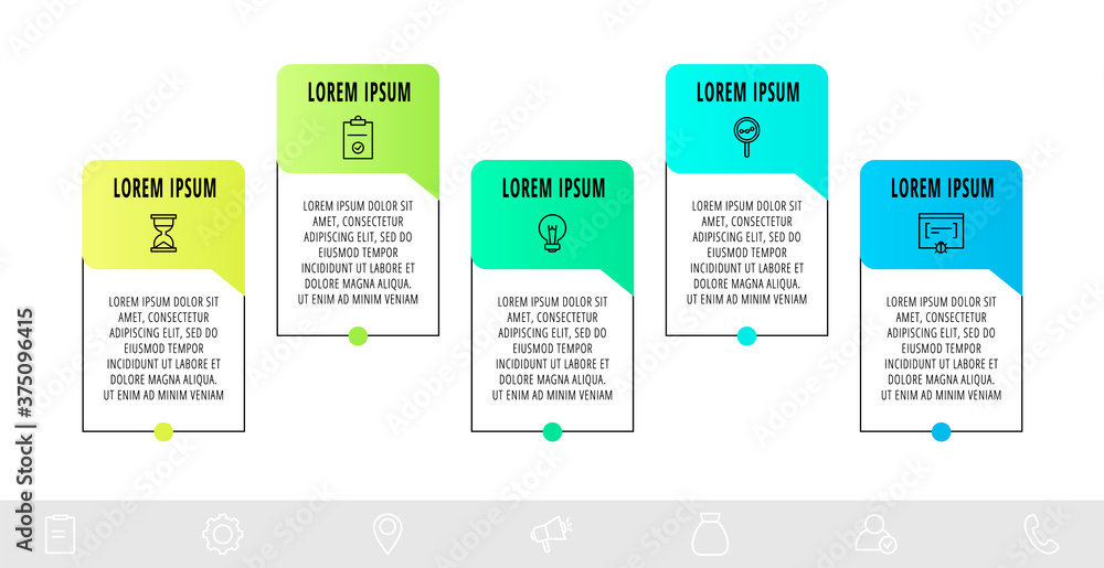 Line vector infographic design with five dialogs, icons. Template used for diagram, business, web, banner, workflow layout, presentations, flowchart, info graph, timeline, content, levels, chart Line vector infographic design with five dialogs, icons. Template used for diagram, business, web, banner, workflow layout, presentations, flowchart, info graph, timeline, content, levels, chart