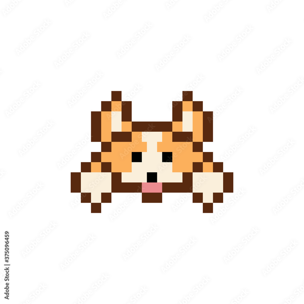 Fototapeta premium Pixel art cute face corgi dog vector isolated illustration