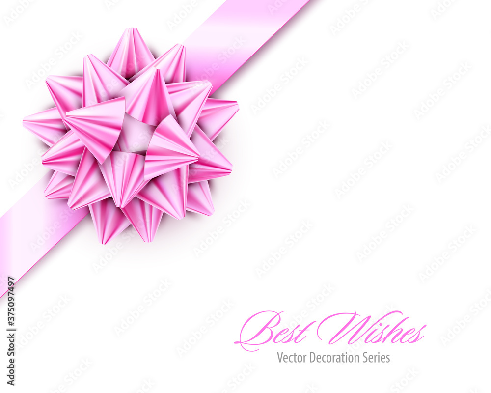 Vector Pink Realistic Bow with Ribbons Isolated on White Background Vector Pink Realistic Bow with Ribbons Isolated on White Background