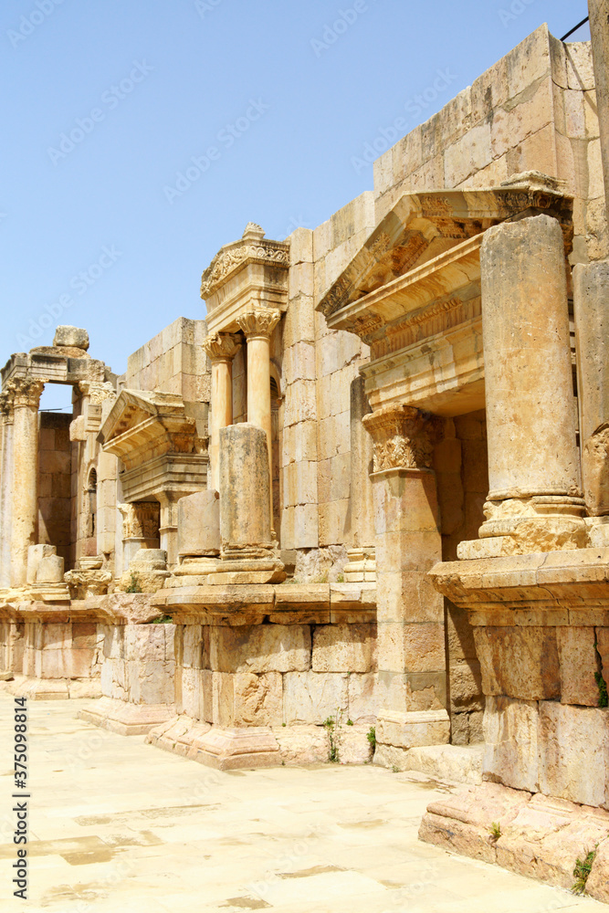 Roman ruins of the north theater in Jerash, Jordan