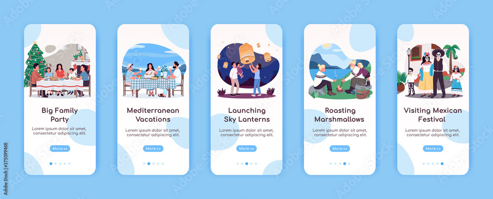 Quality family time onboarding mobile app screen flat vector template ...