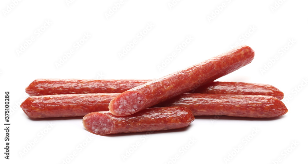 Fermented, smoked sausages isolated on white background