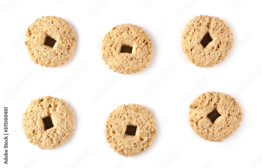 Tea biscuits, cookies set and collection isolated on white background, top view