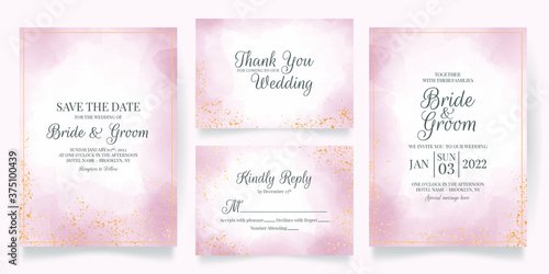 wedding invitation card template set with watercolor decoration