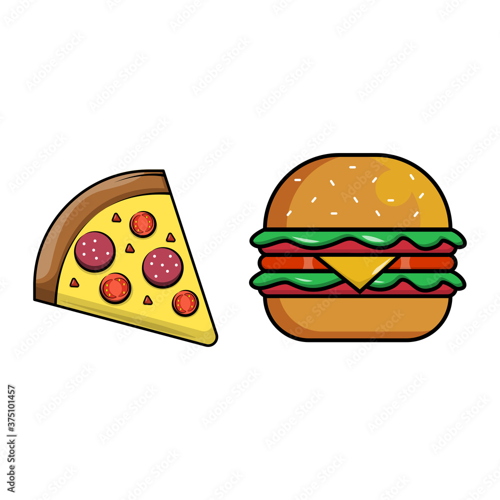 pizza and burger vector illustration on with background pizza and burger vector illustration on with background