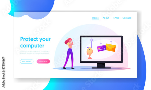 Woman Victim of Phishing and Hacker Attack Lose Money Landing Page Template. Desperate Tiny Female Character Crying © Sergii Pavlovskyi