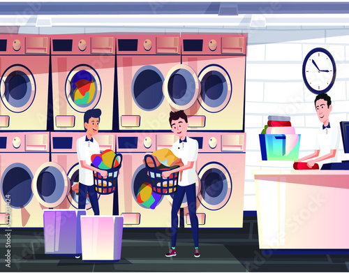 This place is laundry services station where worker are gathering the cloths to get them washed. 
