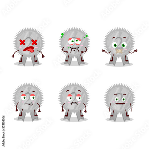 Silver medals ribbon cartoon character with nope expression