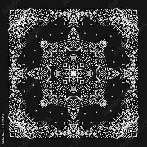 Bandanna Design, Bandana Ornament Pattern with Sugar Skull, Mexican Bandana Design