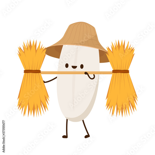 Rice character design. rice vector on white background. rice seed. Wheat straw.