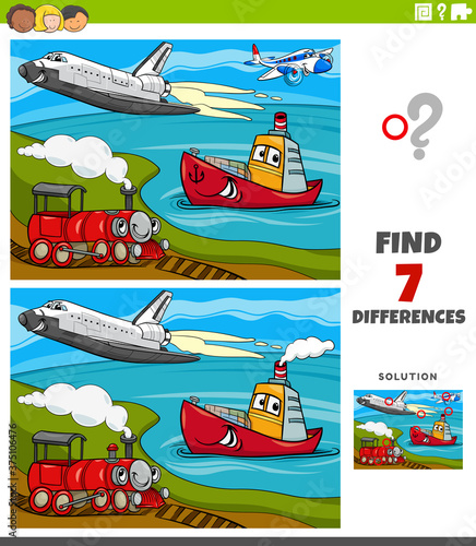 differences educational game with transport vehicle characters