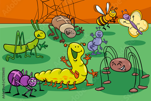 cute insects and bugs cartoon characters group