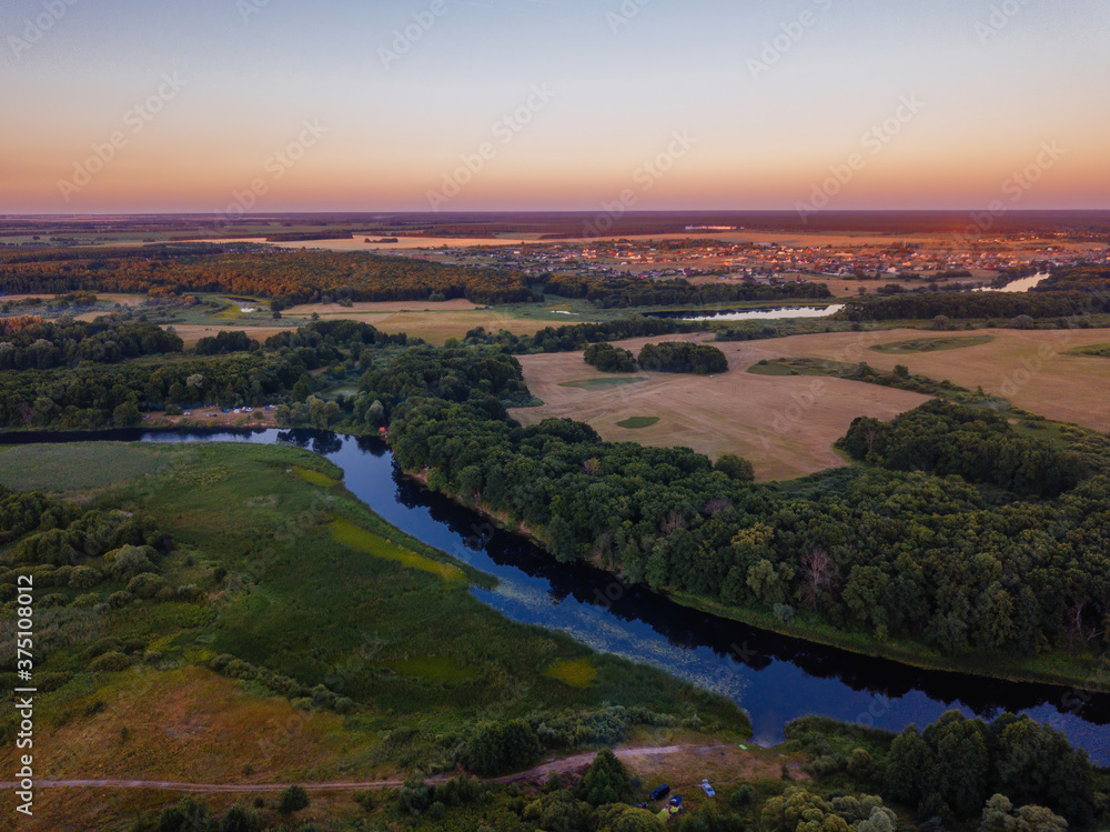 Aerial view of beautiful natural landscape. River Voronezh, Russia