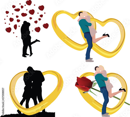 loving couple hugging each other with heart shape ring