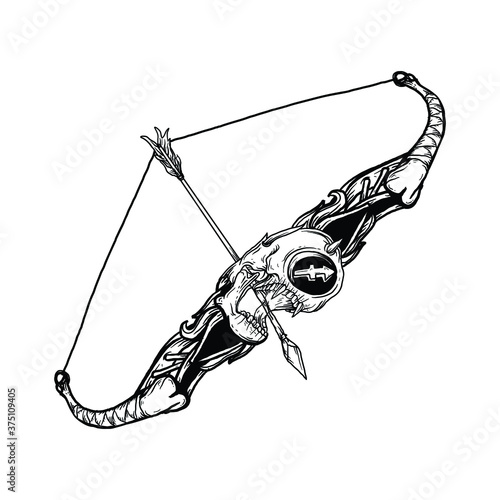 tattoo and t-shirt design black and white hand drawn sagitarius skull zodiac  premium vector