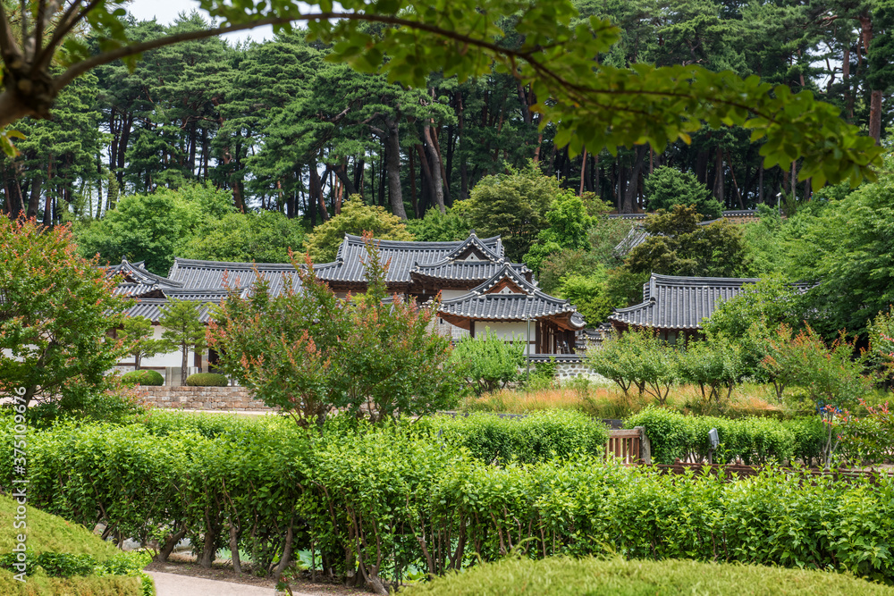 The beautiful traditional house, garden and forest at summer. The beautiful traditional house, garden and forest at summer.