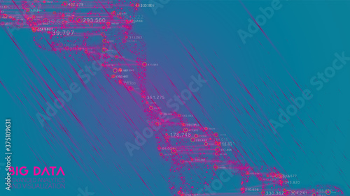 Cloud big data processing. Network analysis. Human connections representation. Science data threads scatter plot. Futuristic infographics aesthetic design. Spatial cyber visualization