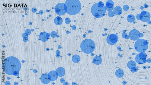 Cloud big data processing. Network analysis. Human connections representation. Science data threads scatter plot. Futuristic infographics aesthetic design. Spatial cyber visualization