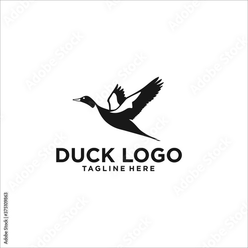 flying duck logo design template silhouette vector icon
