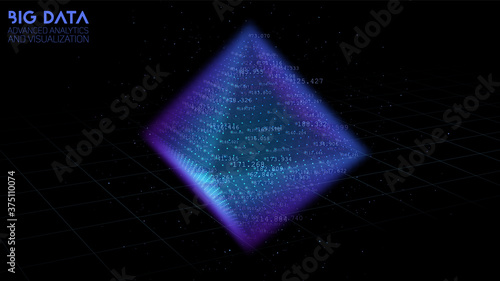 Octahedron data cloud sorting visualization. 3D big data scientific processing. Futuristic HUD or UI mainframe screen. Technological data clusters analysis. Intricate information connections. photo