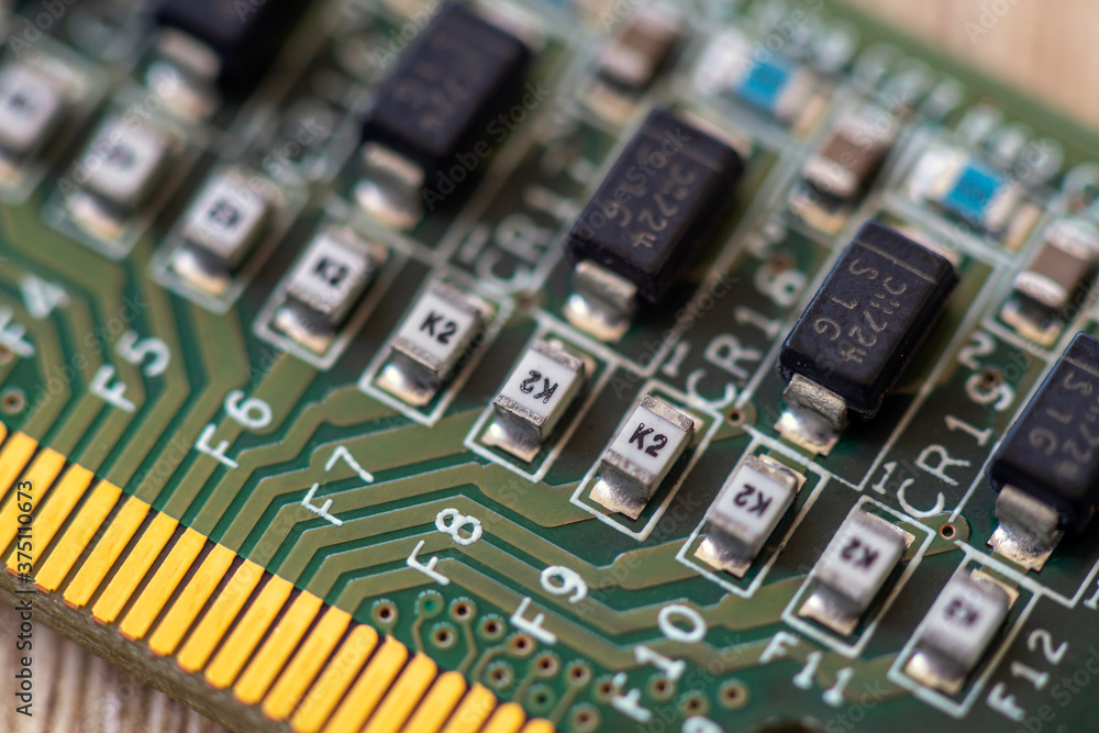 Close-up of fuses and diodes. Electronic components. Close-up of fuses and diodes. Electronic components.