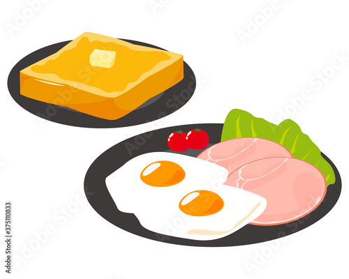 ハムエッグとトーストの朝食セットのベクターイラスト
タイトル変更