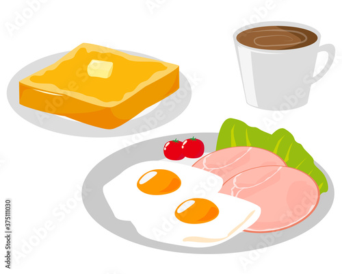 ハムエッグとトーストの朝食セットのベクターイラスト
タイトル変更