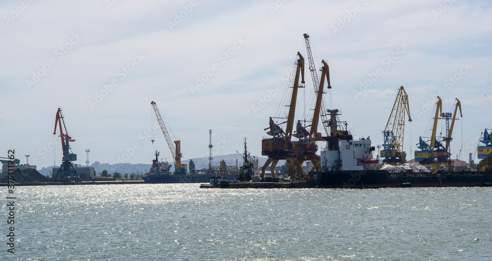 Cranes in the port of Bourgas, on the Black sea, Bulgaria.