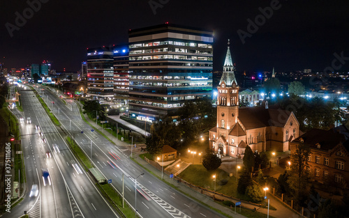 Obraz na płótnie Katowice nocą - Panorama miasto wieczorem - praca w biurze nocą w salonie