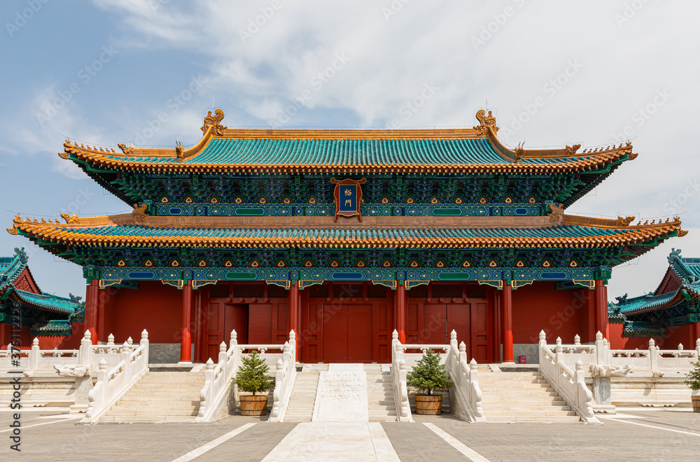 Naklejka premium Yu or Wealth Gate in restored Prince's Palace, initially built in 14th century for prince of Dai, Zhu Gui in early Ming Dynasty, Datong Old City, Shanxi, China.