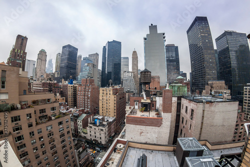 New York skyscrapers from a rooftop
