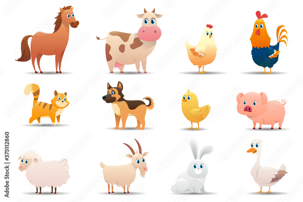 Fototapeta premium Set of farm animals on a white background