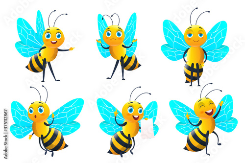 Set of bee character and bee with honey