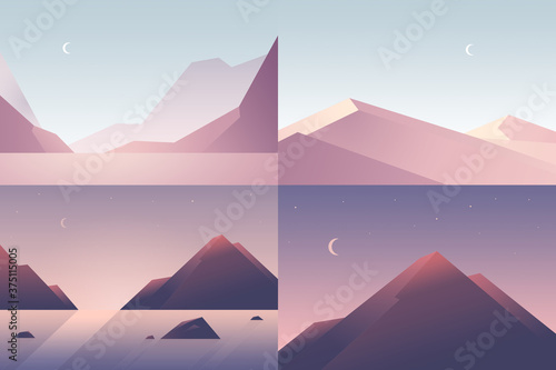 Vector banners set with polygonal landscape illustrations