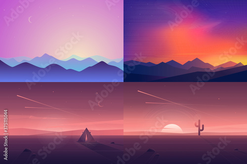 Vector banners set with polygonal landscape illustrations