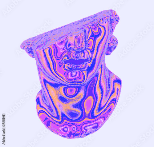 Holographic fragmentary bust in bitmap pixel art style. 