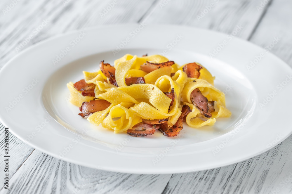 Pappardelle pasta with pancetta