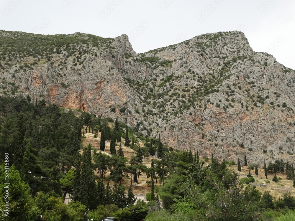 Landscape of ancient sanctuary Delphi, also called Python in Greece. The? ancient Greeks?considered the centre of the world is in Delphi, marked by the stone monument known as?the omphalos.