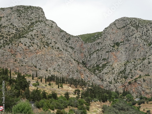 Landscape of ancient sanctuary Delphi, also called Python in Greece. The? ancient Greeks?considered the centre of the world is in Delphi, marked by the stone monument known as?the omphalos.