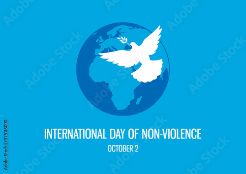 International Day of Non-Violence vector. Dove of Peace vector. Planet Earth with a Dove icon. Silhouette of a dove on a blue background. Day of Non-Violence Poster, October 2. Important day