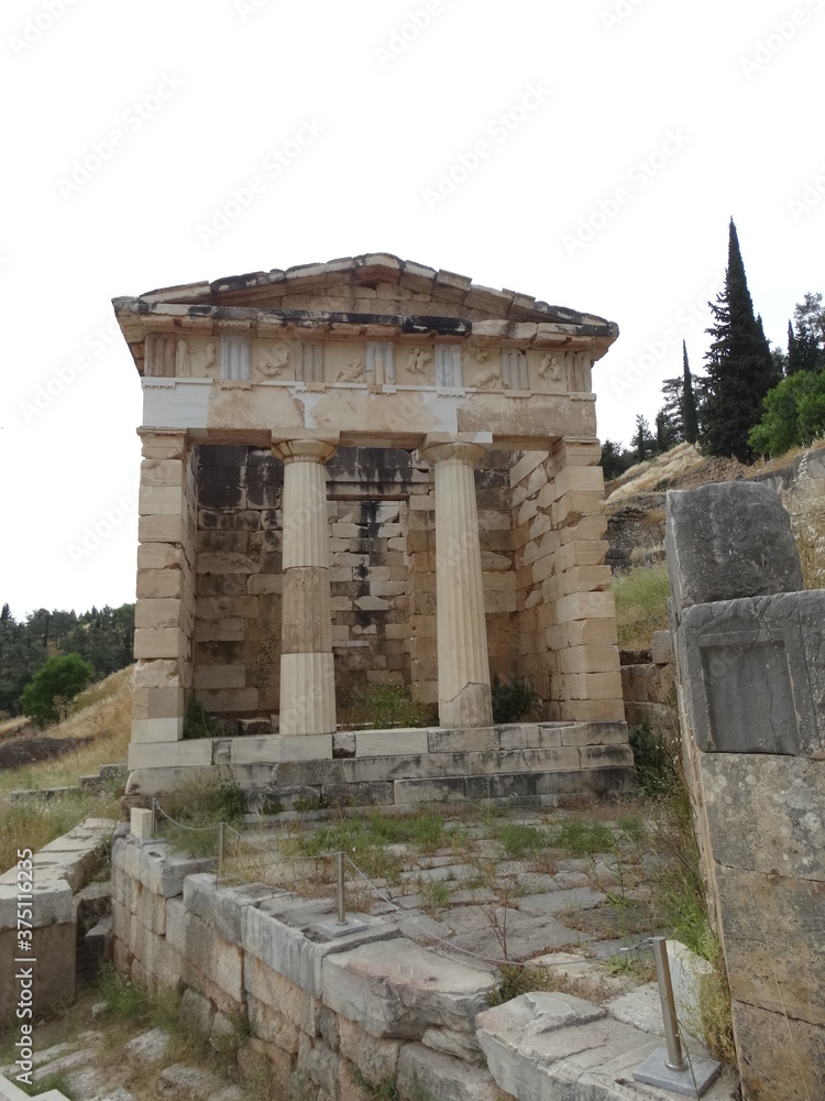 Ruined ancient sanctuary Delphi, also called Python, in Greece in ...