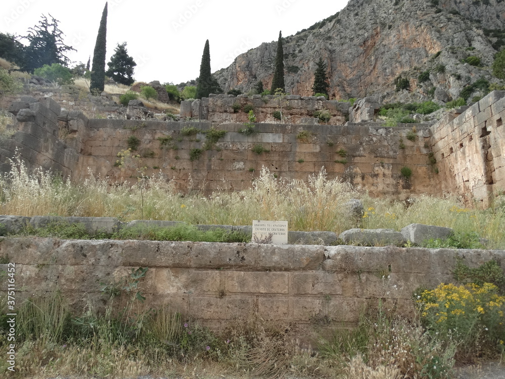 Ruined ancient sanctuary Delphi, also called Python, in Greece in ...