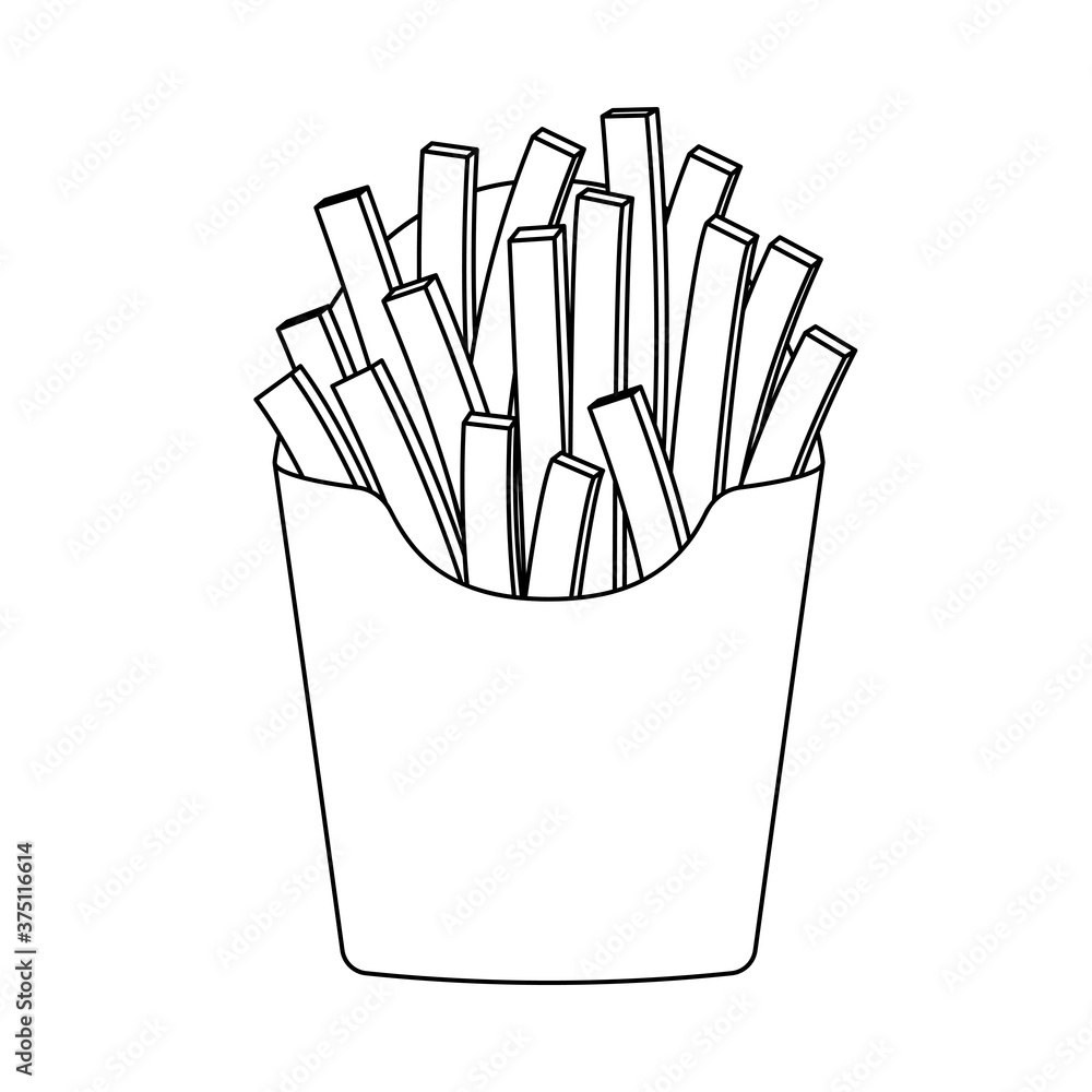 Outline black french fries in paper pack